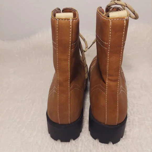 NWOT Jodi Women’s Tan Lace-Up Combat Boot Fall Winter Fashion Size 10 - Picture 7 of 10